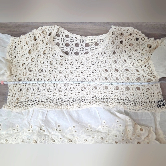 POL Cream Eyelet Oversized 1/2 Sleeve Top One Size - New Without Tag - Picture 5 of 9